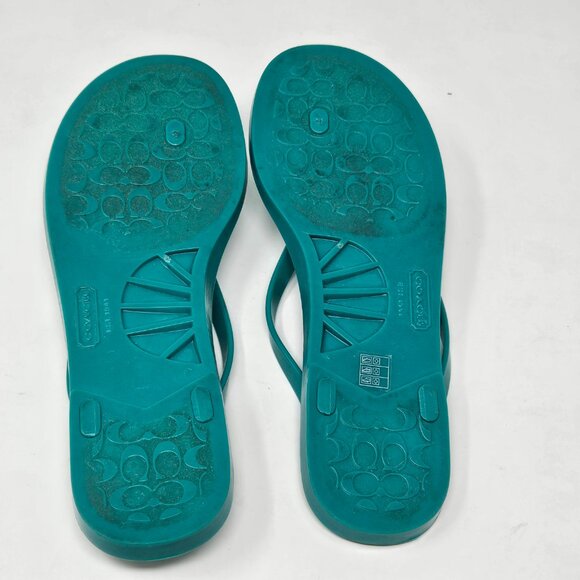 Coach Size 9B Green/White Striped Landon Jelly Flip Flops Thong Sandals Flat Bow - Picture 11 of 11